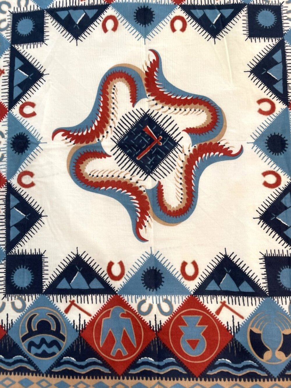 Southwest Blue Bandana Handkerchief Western Cowboy Native American Tribal VTG - Picture 4 of 8